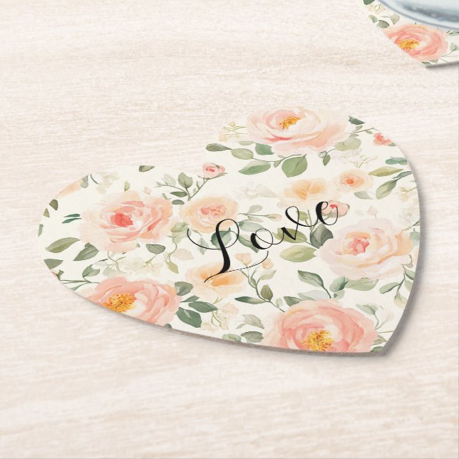 Pretty Cream Peach Floral Bridal Shower Untersetzer (angewinkelt)