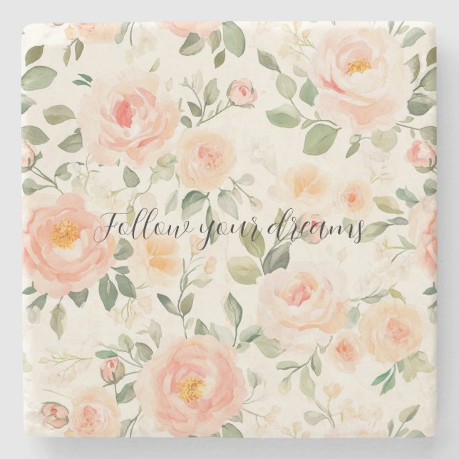 Pretty Cream Peach Floral Steinuntersetzer (Vorderseite)