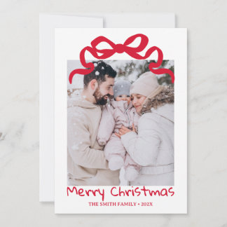 Pretty cute Christmas Red Bow Photo card  Einladung
