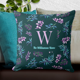 Pretty Dark Watercolor Floral Garden Personalized  Kissen