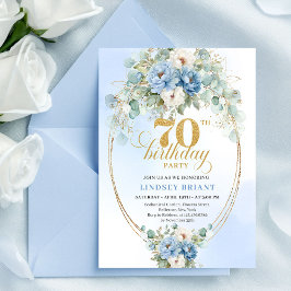 Pretty Dusty Blue Peonies 70th Birthday Invitation Einladung