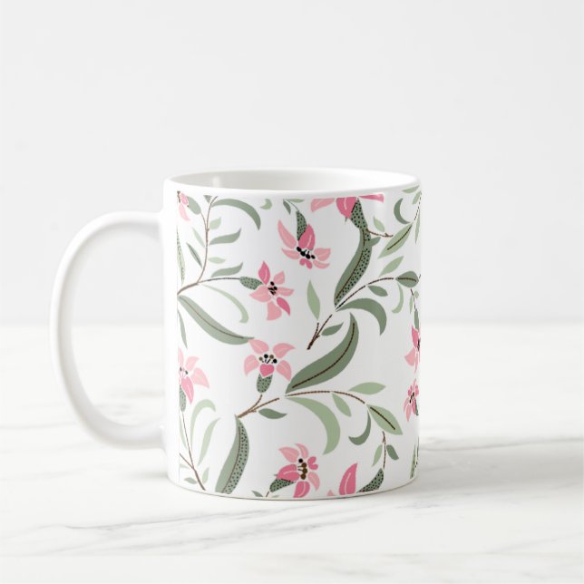 Pretty Elegant Pink Floral Pattern White Kaffeetasse (Links)