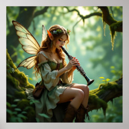 Pretty Elven Fairy Playing Clarinet Poster