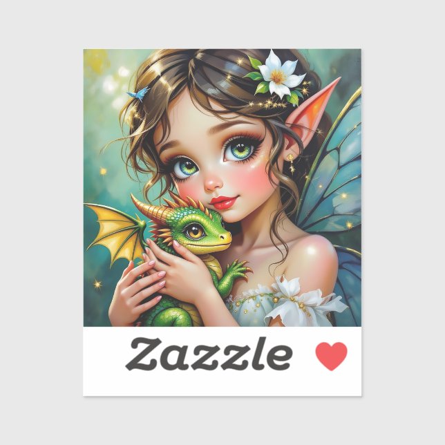 Pretty  Fairy and Dragon Themed Girl's   Aufkleber (Blatt)