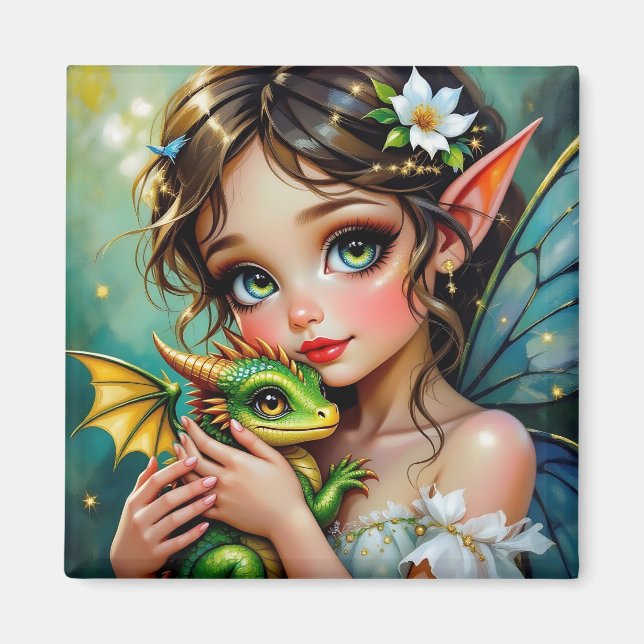 Pretty  Fairy and Dragon Themed Girl's   Magnet (Vorne)