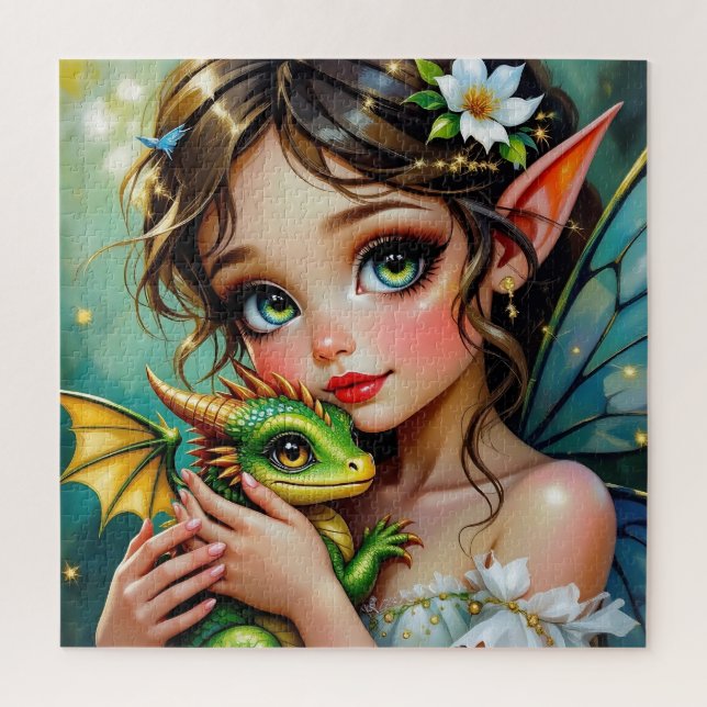 Pretty  Fairy and Dragon Themed Girl's   Puzzle (Vertikal)
