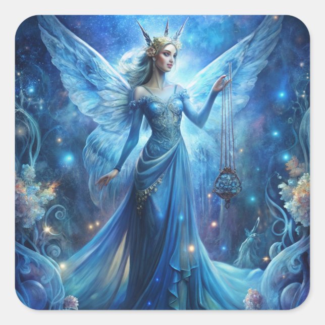 Pretty Fairy in Blue  Quadratischer Aufkleber (Vorderseite)
