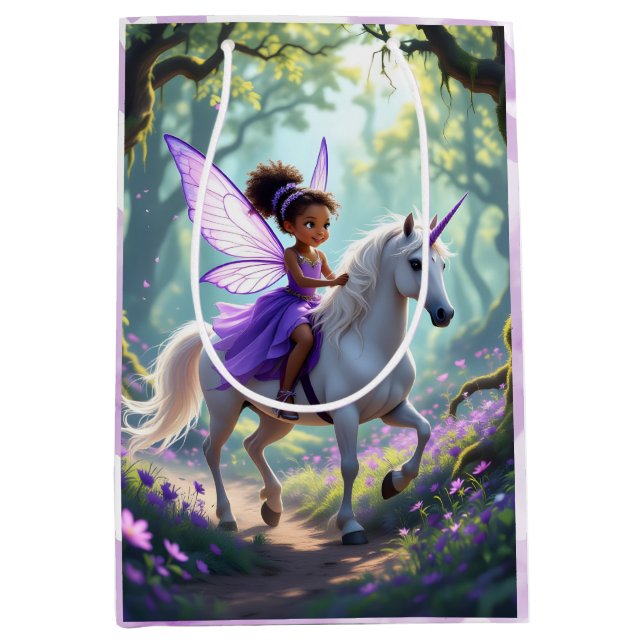 Pretty Fairy in Enchanted Forest Birthday Mittlere Geschenktüte (Vorderseite)