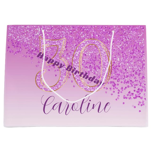 Pretty Falling Pink Glitter 30th Birthday Große Geschenktüte (Vorderseite)