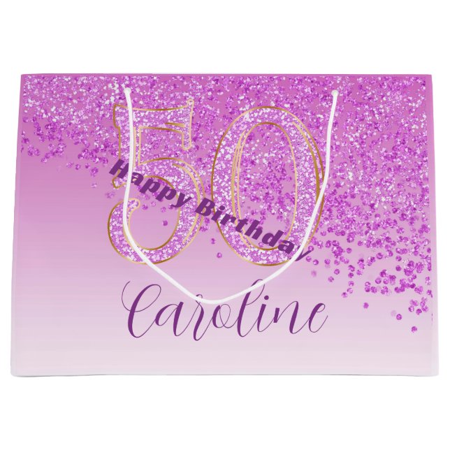 Pretty Falling Pink Glitter 50th Birthday Große Geschenktüte (Vorderseite)