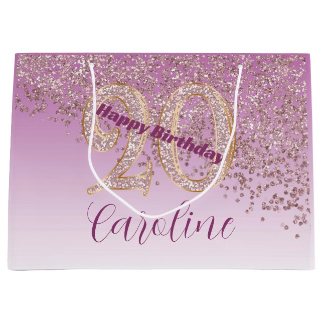 Pretty Falling Rose Gold Glitter 20th Birthday Große Geschenktüte (Vorderseite)