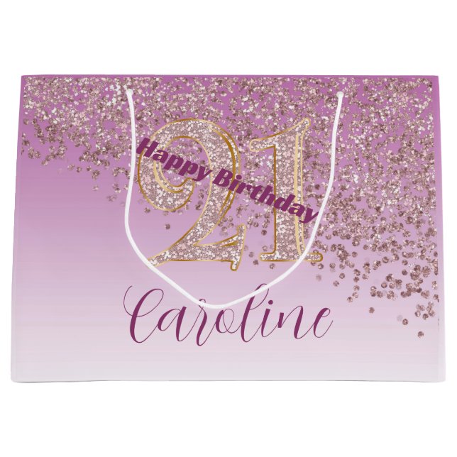 Pretty Falling Rose Gold Glitter 21st Birthday Große Geschenktüte (Vorderseite)