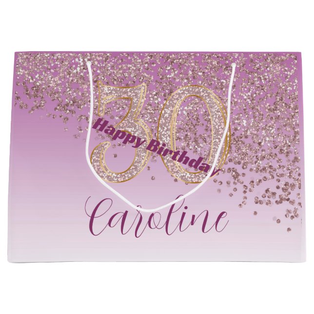 Pretty Falling Rose Gold Glitter 30th Birthday Große Geschenktüte (Vorderseite)