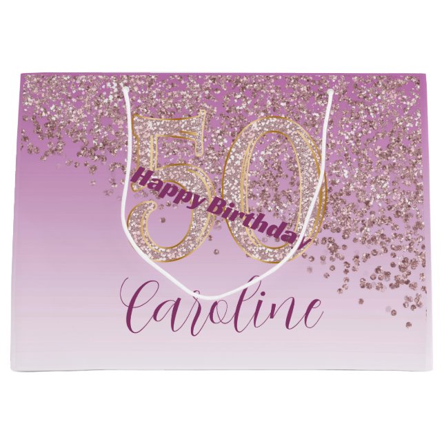 Pretty Falling Rose Gold Glitter 50th Birthday Große Geschenktüte (Vorderseite)