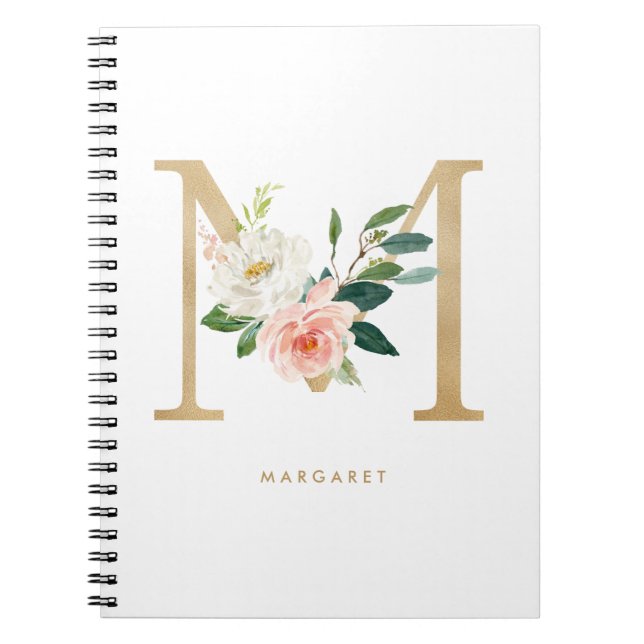 Pretty Falsch Gold Foil Floral Letter M Monogram Notizblock (Vorderseite)