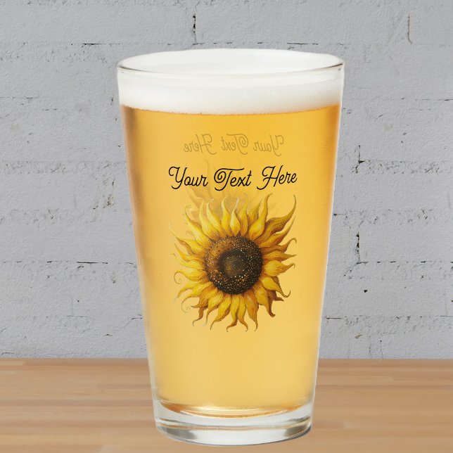 Pretty Fantasy Yellow Sunflower Curled Petals Glas (Fancy yellow and brown sunflower curled petals on glass drink tumbler.)