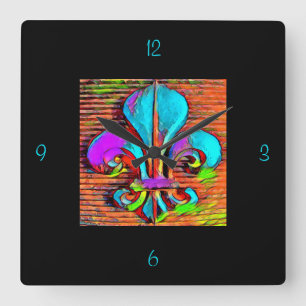 Pretty Fleur De Lis Design Wall Clock Quadratische Wanduhr