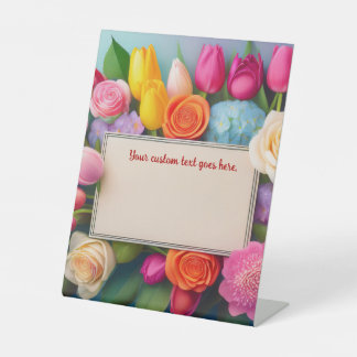 Pretty Floral Framed Roses Tulips Hydrangea Custom Sockelschild