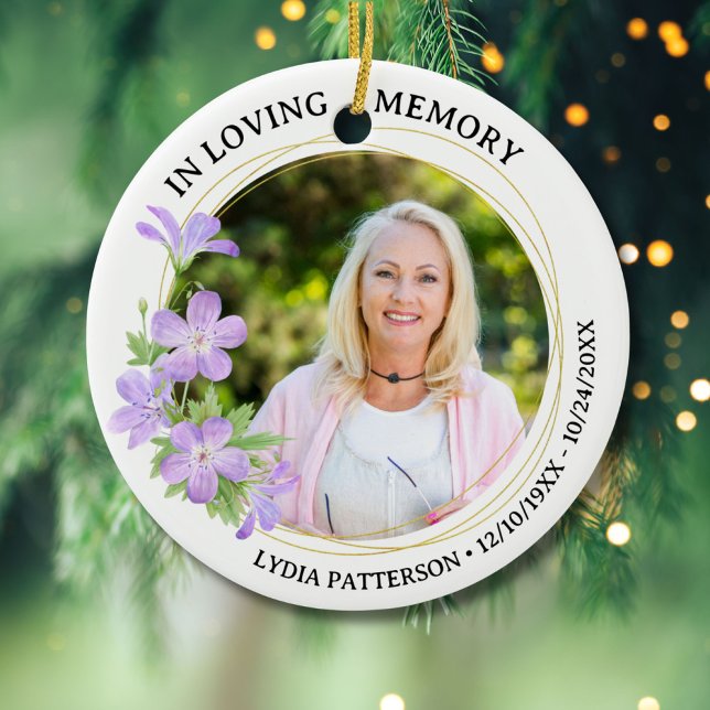 Pretty Floral Memorial Photo In Loving Memory Keramik Ornament (Von Creator hochgeladen)