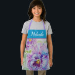Pretty Floral Pastel Pansy Purple Cute Girls Apron Schürze<br><div class="desc">Pretty Floral Pastel Purple Blue Pansy Watercolor Painting Pattern Girl's Kitchen Apron,  with a fully customizable name. Designed from my original cat illustration.</div>
