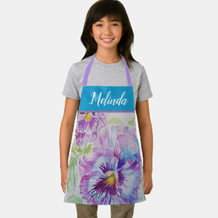 Pretty Floral Pastel Pansy Purple Cute Girls Apron Schürze
