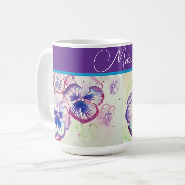 Pretty Floral Pastel Pansy Purple Watercolor  Kaffeetasse (Vorderseite Links)