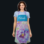 Pretty Floral Pastel Pansy Purple Womans Apron Schürze<br><div class="desc">Pretty Floral Pastel Purple Blue Pansy Watercolor Painting Pattern Woman's Kitchen Apron,  with a fully customizable name. Designed from my original cat illustration.</div>