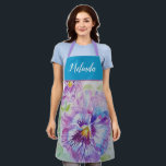 Pretty Floral Pastel Pansy Purple Womans Apron Schürze<br><div class="desc">Pretty Floral Pastel Purple Blue Pansy Watercolor Painting Pattern Woman's Kitchen Apron,  with a fully customizable name. Designed from my original cat illustration.</div>