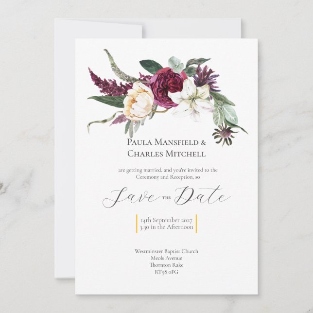 Pretty Floral Save the Date, Wedding Invitation Einladung (Vorderseite)