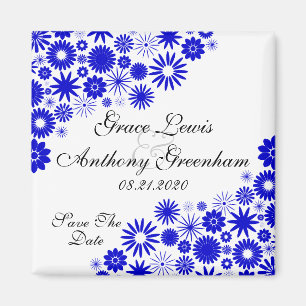 Pretty Florals Royal Blue Save The Date Magnet