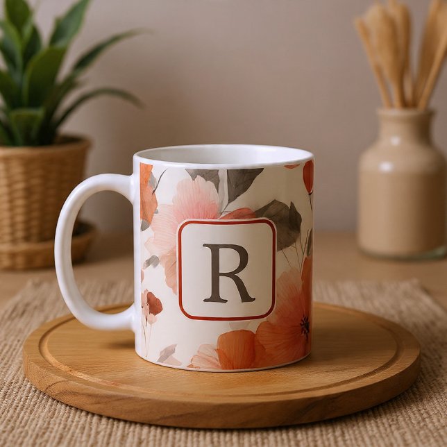 Pretty Flower Monogram Template Personalized Kaffeetasse (Pretty Flower Monogram Template Personalized Coffee Mug by Ricaso. A feminine monogrammed mug)
