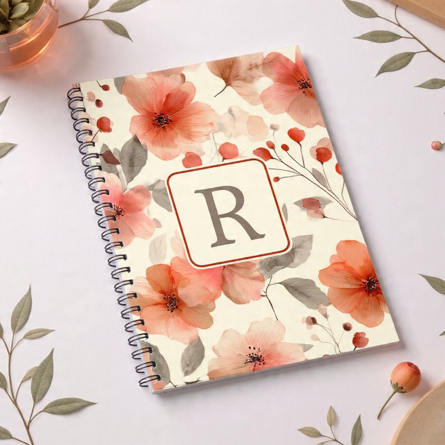 Pretty Flower Monogram Template Personalized Notizblock (Pretty Flower Monogram Template Personalized Notebook by Ricaso. Elegant monogrammed gift ideas)