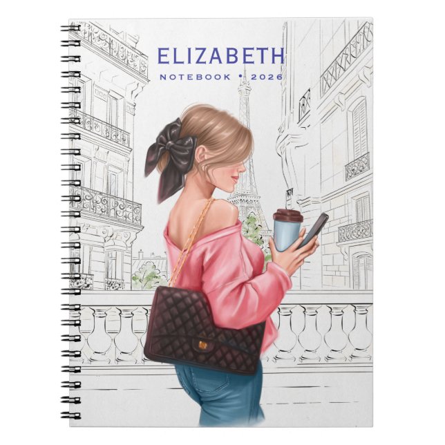 Pretty Girl with Coffee in Paris Notizblock (Vorderseite)