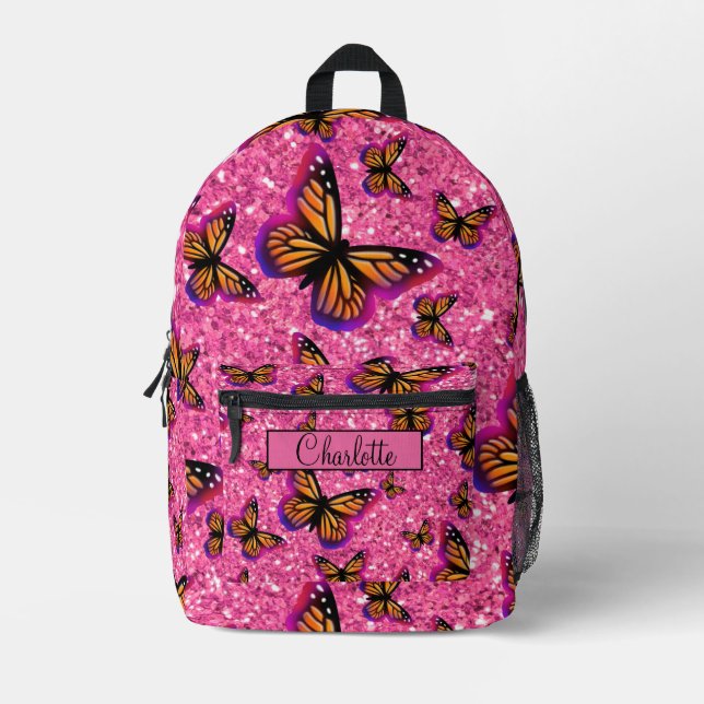 Pretty Girly Butterflies pink glitter sparkling  Bedruckter Rucksack (Vorderseite)