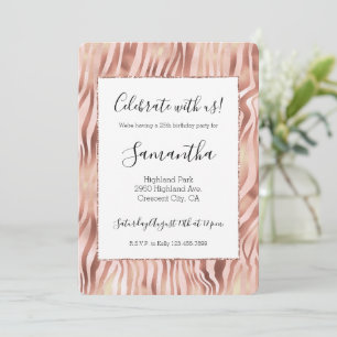 Pretty Girly Glam Rosa Pfirsich-Rosen-Zebradruck   Einladung