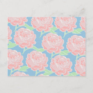 Pretty Girly Pastel Pink and Blue Floral Print Postkarte