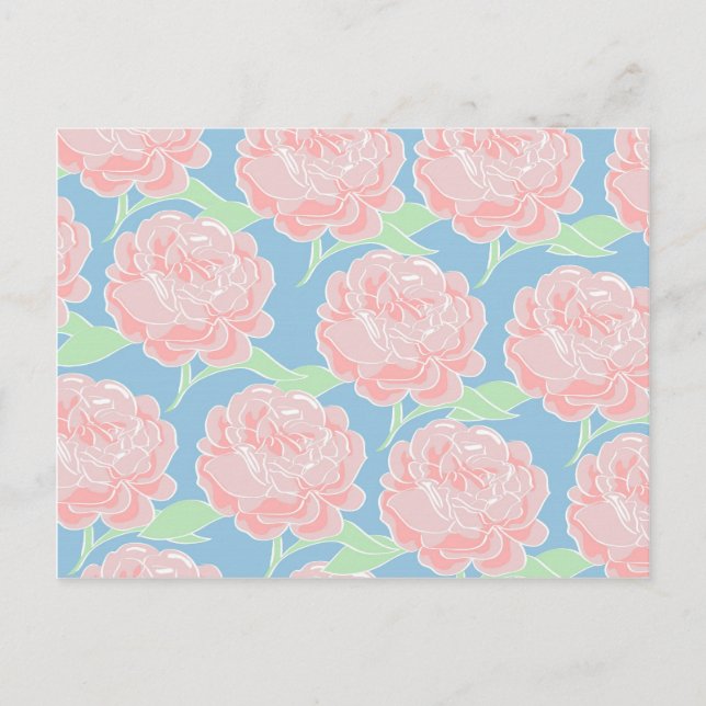 Pretty Girly Pastel Pink and Blue Floral Print Postkarte (Vorderseite)