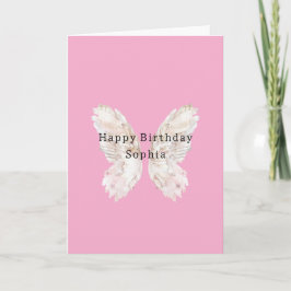 Pretty Girly Pink Butterfly Wings Birthday Karte