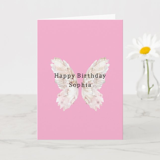 Pretty Girly Pink Butterfly Wings Birthday Karte (Kleine Pflanze)