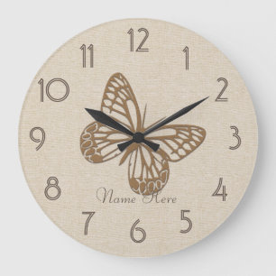 Pretty Gold Butterfly Linen Add Name Wall Clock Große Wanduhr