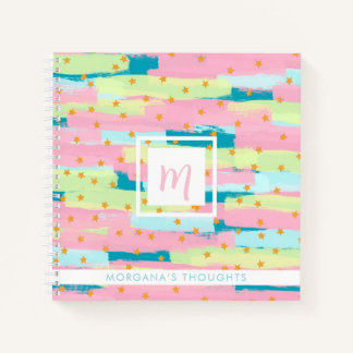 Pretty Green, Pink, Yellow, Gold  Monogram Square Notizbuch