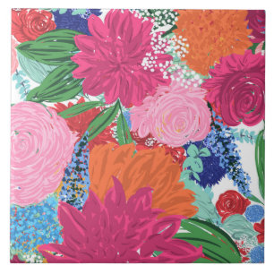 Pretty Hand Painted Colorful Flowers Fliese