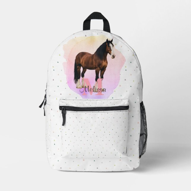 Pretty Horse Animal Equestrian Stables Monogram Bedruckter Rucksack (Vorderseite)