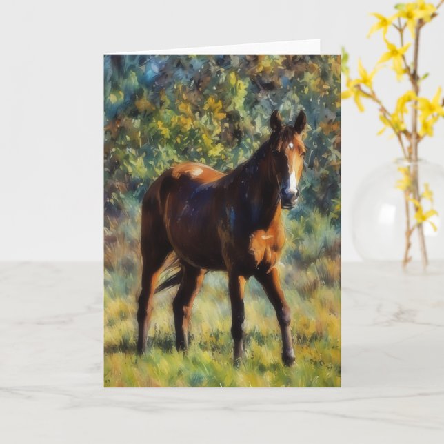 Pretty Horse in Pasture Peaceful Art Card Karte (Gelbe Blume)