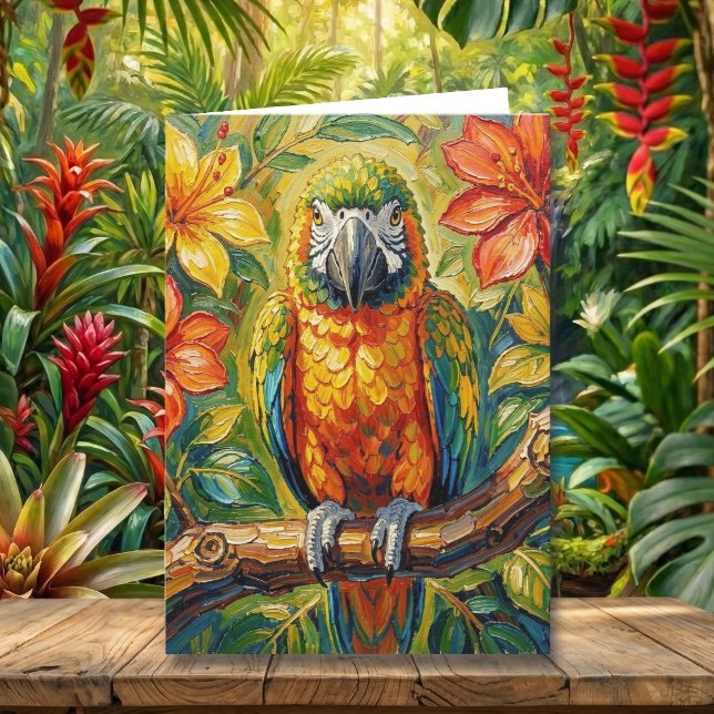 Pretty Impasto Colorful Parrot | Happy Birthday Karte (Von Creator hochgeladen)