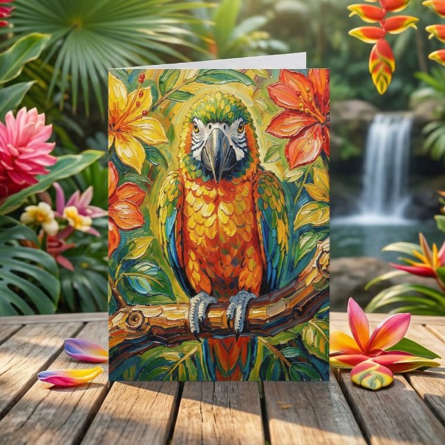 Pretty Impasto Colorful Parrot Thinking About You Karte (Von Creator hochgeladen)