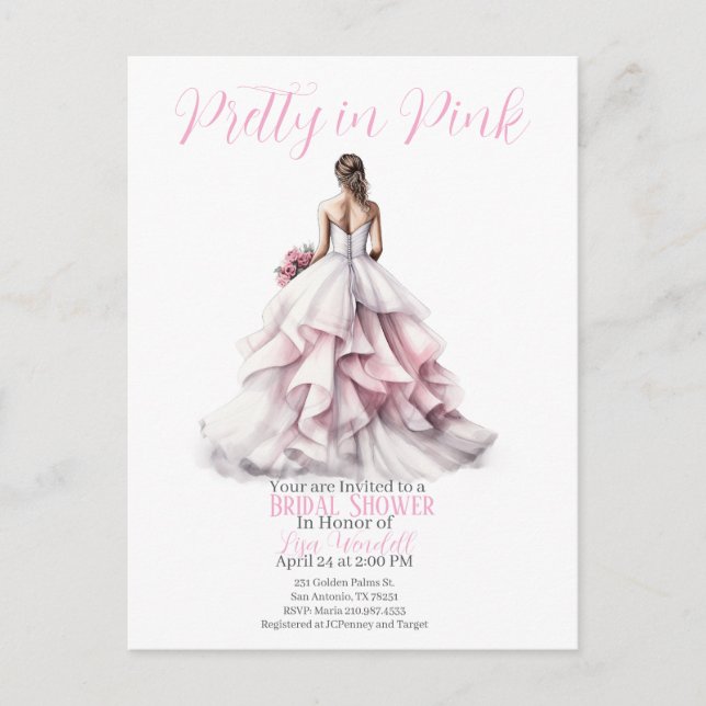 Pretty in Pink Bridal Shower Invitation  Postkarte (Vorderseite)