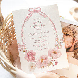 Pretty in Pink Floral Baby Shower  Einladung