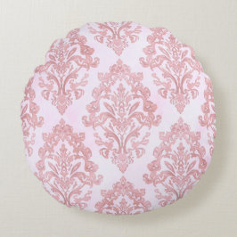 Pretty in Pink Victorian Damask Watercolor Pattern Rundes Kissen