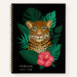 Pretty Jungle Leopard Floral Art | Black | Name Notizbuch